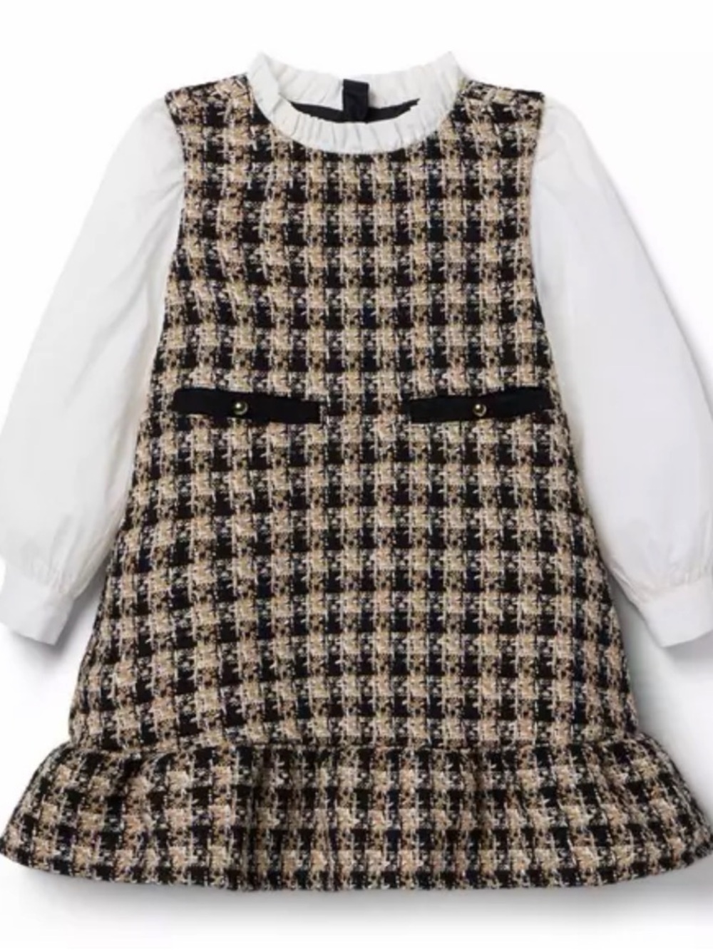 Janie and Jack Black, Cream & White Tweed Pinafore Dress with Blouse